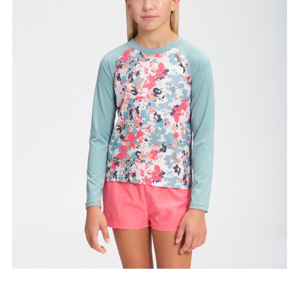 The North Face Kids Floral Rashguard - Teal and Pink